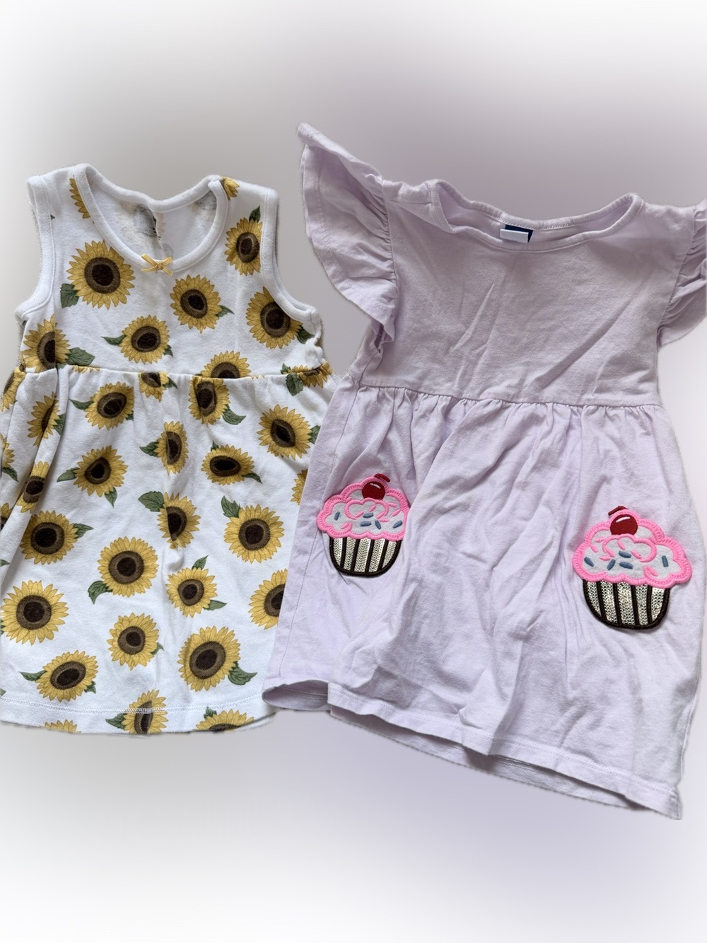 Sunflower Print Dress & Lilac Cupcake Dress Set